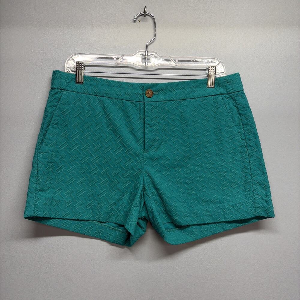 BANANA REPUBLIC - Hampton Fit Shorts Teal/Turquoise Geometric Embroidered - Sz 6